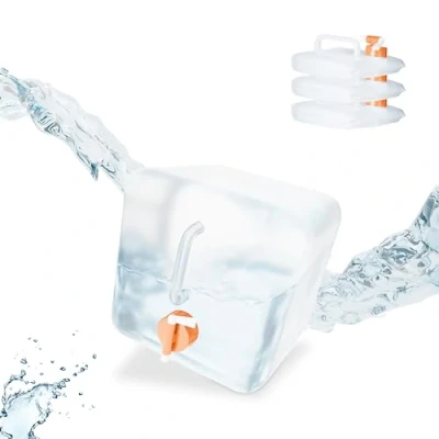 Immagine di Relaxdays Tanica da Campeggio Pieghevole, Set 4, con Rubinetto, Plastica Senza BPA, 5 Litri, Trasparente Arancione