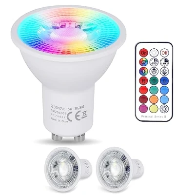 Immagine di YAYZA! 2 Confezione Lampadina GU10 LED Calda, Dimmerabile 5W RGB 3000K Faretti, Cambia Colore con Telecomando，Equivalente a 50W,12 Colori 5 Modalità, per Camere da Letto, Feste Faretto