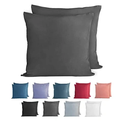 Immagine di Komfortec Set di 2 federe per cuscino in 100% cotone, 80 x cm, super morbide, 150 g/m², colore antracite