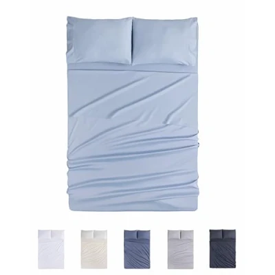 Immagine di Todocama Set di lenzuola da 4 pezzi 4002 Lenzuolo con angoli Sopra Due federe 50 x 80 cm (letto 90 190/200 cm, azzurro)