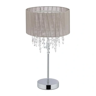 Immagine di Relaxdays Lampada in Cristallo, Paralume Organza, Base Rotonda, Luce da Comodino, HxD 43 x 24 cm, Grigio/Argento, 1 pz