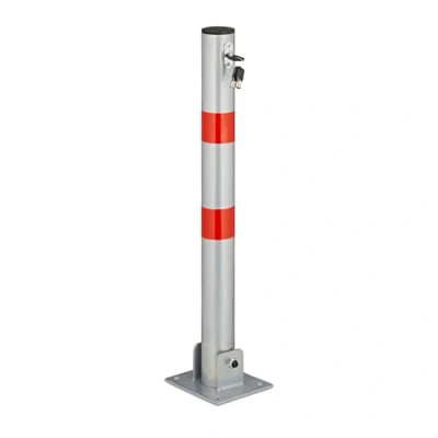 Immagine di Relaxdays Dissuasore di Parcheggio, Paletto Abbassabile, Acciaio, con Strisce Riflettenti, HLP 65x15x13 cm, Rosso Grigio, 100%