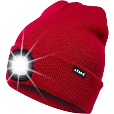Immagine di ATNKE LED Cappello Illuminato Berretto,USB Ricaricabile da Corsa 4 Impermeabile Luce Invernale Calda Lampada Frontale Regali per Uomo e Donna/Red