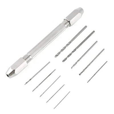 Immagine di Precisione da 0,5 mm 3,2 Doppio Attacco con pin Mise Modello Trapano a Mano 2PCS Mandrino Estremità e 10 Punte Micro Twist Drill Bits Utensili Rotanti per PCB Produzione Ar