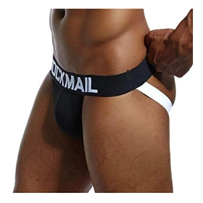 Immagine di JOCKMAIL Sexy Mens Jock Cinghie Biancheria Intima Cotone Jocks Bikini G string Uomini Tanga Slip Maschio Gay 6 Colori, Nero , M