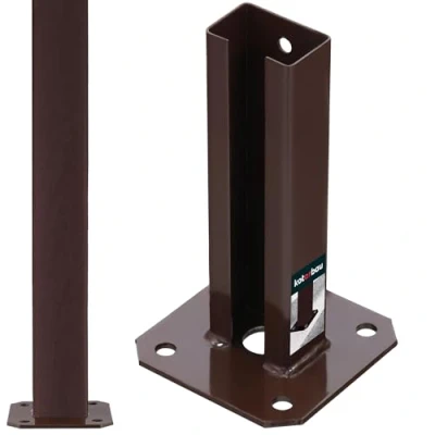 Immagine di KOTARBAU® supporto per pali da 60 x 40 mm, piastra di tassello con base recinzione, zincato e verniciato a polvere, manicotto avvitamento pali, doppia asta avvitare