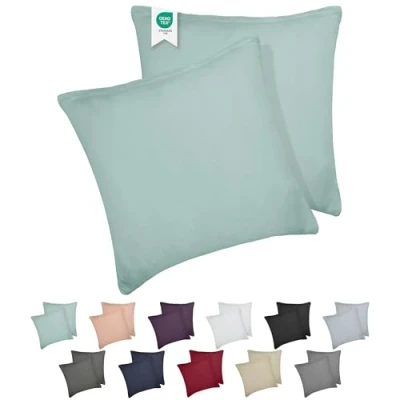 Immagine di Barbons Set di 2 federe per cuscino 80 x cm, 165 g/m², con certificazione Oeko TEX, in 100% jersey cotone, chiusura lampo (80 verde)