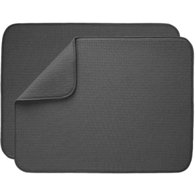 Immagine di S&amp;T INC. tappetino scolapiatti XL, in microfibra, altamente assorbente, da cucina per piatti, utensili, pentole e padelle, extra large, 45,7 x 61 cm, grigio antracite, confezione 2