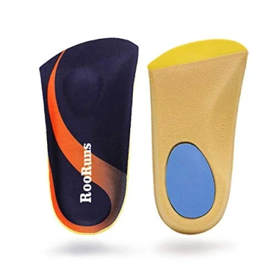 Immagine di RooRuns Plantare Ortopedico di lunghezza 3/4, Gel supporto ad arco Solette indicate per fascite plantare, piedi piatti e iperpronazione Con Cuscinetti Metatarsali Inserti scarpe uomini donne, S