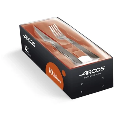 Immagine di Arcos Coltelli da Tavolo Set Bistecche 12 Pezzi (6 + 6 forchette) Monoblocco monopecco in Acciaio Inox Colore Argento