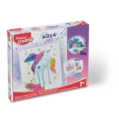 Immagine di Maped CREATIV AQUA&#039;ART colorare con Unicorno, 10 matite acquerellabili e 3 Modelli su lavagne Metalliche, Multicolore, 1 Set