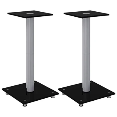 Immagine di vidaXL Pedane Casse 2pz Nero Argento Vetro Temperato Design 1 Pilastro