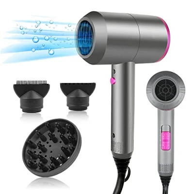 Immagine di HappyGoo Asciugacapelli Professionale AC Motore Phon Capelli Ionico Phone Capell con 3 Impostazioni di Calore, Tasto Aria Fredda 1 Diffusore e 2 Concentratori per Molte Acconciature