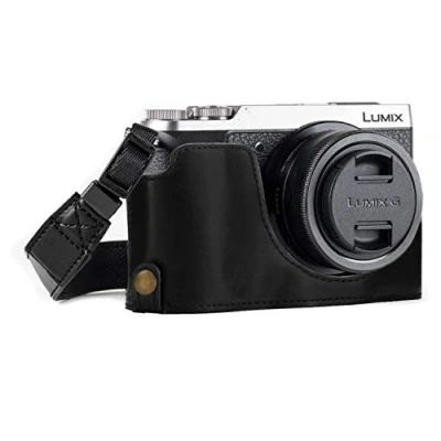 Immagine di MegaGear Panasonic Lumix DMC GX85, GX80 Ever Ready Custodia metà copertura in finta pelle per Fotocamera con Tracolla Nero MG972