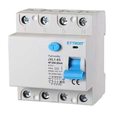 Immagine di Interruttore Differenziale Puro, 4P 4 Poli 30mA 6kA 380V, Salvavita Differenziale, Occupa Moduli DIN, RCCB C25 25A