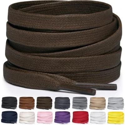 Immagine di Miscly Lacci Piatti in Cotone Cerato per Stivali, Sneaker e Scarpe Disponibili Diverse Lunghezze Colori (Marrone Scuro, 69 cm)
