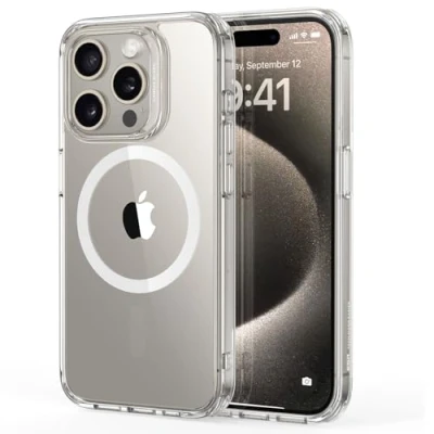 Immagine di ESR Cover Magnetica per iPhone 15 Pro Max, Compatibile con MagSafe, Custodia HaloLock, Protezione di livello militare, resistente all&#039;ingiallimento, Retro ai graffi,Trasparente