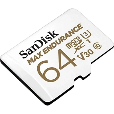 Immagine di SanDisk MAX ENDURANCE Video Monitoring for Dashcams &amp; Home 64 GB microSDXC Memory Card + SD Adaptor 30,000 Hours Endurance, White