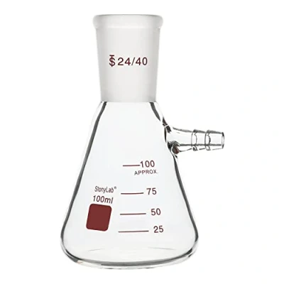 Immagine di stonylab Pallone di Filtraggio con Giunto Esterno Conico Standard 24/40, in Vetro Borosilicato a Parete Pesante, Collo Vite Tubazione, 100 ml