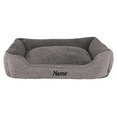 Immagine di lionto Lettino Cani mélange Cuscion Cussia Rivestimento sfoderabile, (L) 110x80 cm Grigio (con nome stampato)
