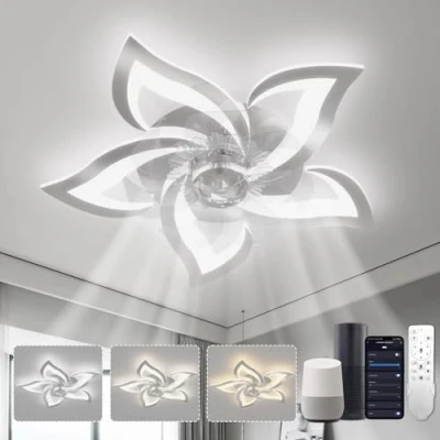 Immagine di YUNLONG Lampadario con Ventilatore da Soffitto Compatibile Alexa e Google Assistant, Ventola Luce Silenzioso, Motore DC Estate Inverno, Dimmerabile, per Camera Letto, Cromo