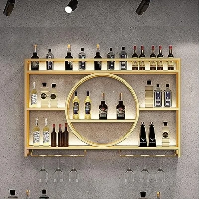 Immagine di Portabottiglie da Parete Porta Bottiglie di Vino Per Cantinetta Portavino a Vini Mobile Bar con Calici Mensole Cucina Scaffale Vetrinetta Spazioso e Ripiani Aperti (