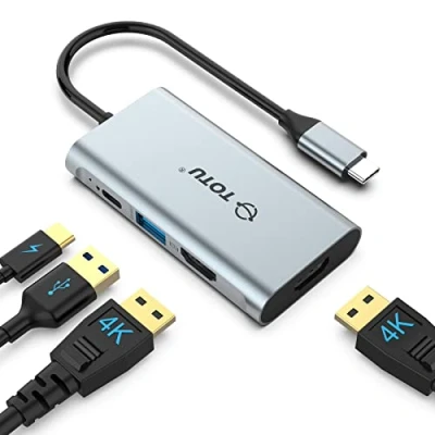 Immagine di Docking Station, USB C Hub, TOTU 4 in 1 to Dual HDMI Adapter with 4K Ports, 100W Power Delivery Port, 3.0 5Gbps Data Port for MacBook Air, Pro, Dell, Chromebook and More