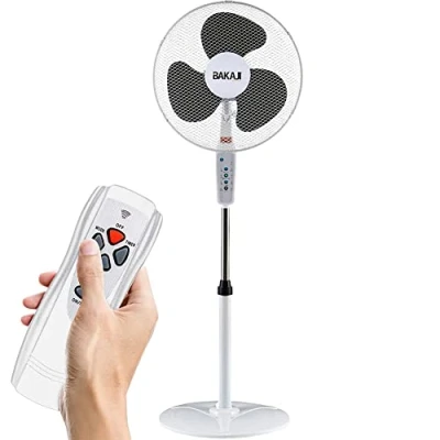 Immagine di BAKAJI Ventilatore a Piantana con Telecomando, Potenza 50W 3 Velocità, Pale da 40 cm, Altezza ed Inclinazione Regolabile Fino 130 Funzione Timer, Base Rotonda, Oscillazione Orizzontale
