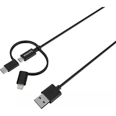 Immagine di Philips DLC3104T/03 cavo di ricarica multiplo 3 in 1, per Apple iPhone, Lightning e USB C, micro USB, Samsung, 1,2 m, nero