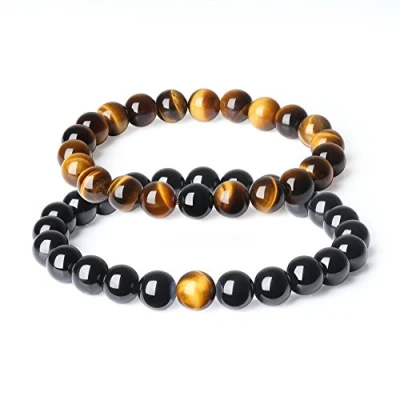 Immagine di COAI Set Coppia Bracciali della Distanza Bilanciamento Reiki per Lui e Lei in Tormalina Nera Occhio di Tigre
