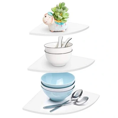 Immagine di Wakects Mensole ad Angolo, 3 Pezzi Angolari scaffale Angolare Muro in PVC, Mensola a Muro, di Sicurezza Espositore Parete Libreria CD, Bianco, Carico Massimo 5 kg