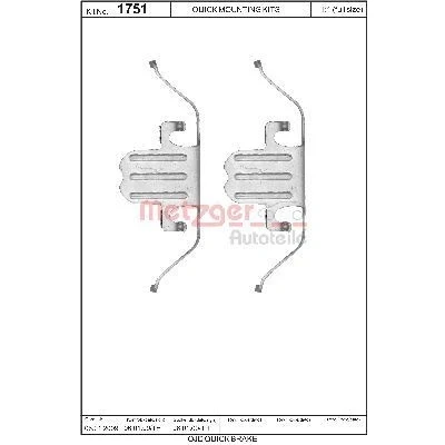 Immagine di METZGER 109 1751 Kit accessori, Pastiglia freno BMW: 1 Hatchback, 5 Touring, Sedan