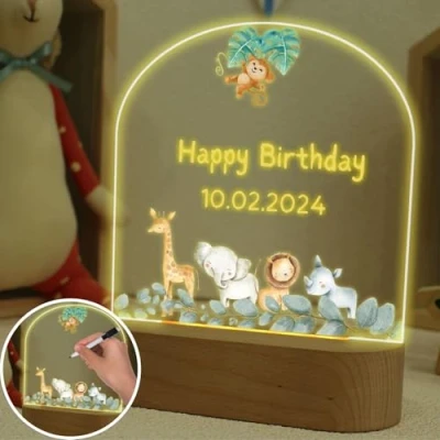Immagine di uniqicon Luce Notturna Bambini Personalizzata, Lampada Cameretta Bambino, Scritta Led Personalizzabile Con Panno Per La Pulizia Della Penna Cancellabile, Lampade Da Comodino Camera Letto