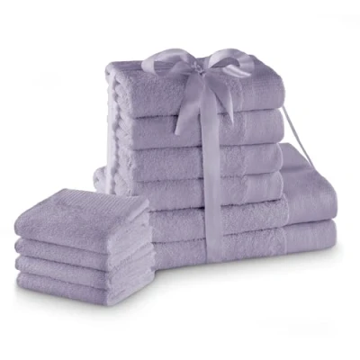 Immagine di AmeliaHome Set di 4 asciugamani per ospiti, 30 x 50 cm, 100 cm e 2 teli doccia 70 140 100% cotone, assorbenti, viola Amari
