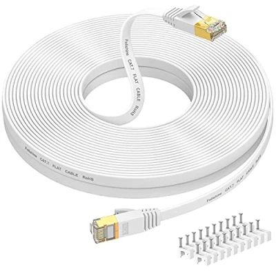Immagine di Folishine cavo Ethernet 25M, Cat7 Internet ad alta velocità con connettore RJ45 placcato oro, LAN schermato per switch di rete, più veloce Cat5/Cat5e/Cat6 Bianco