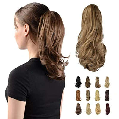 Immagine di Sofeiyan estensione coda di cavallo 33 cm Clip lunga riccia in dei capelli artiglio Parrucchino sintetico dall&#039;aspetto naturale per le donne, Biondo castano