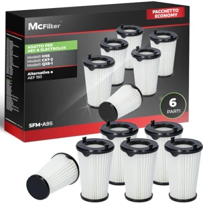 Immagine di McFilter 6x filtro per aspirapolvere AEG CX7 e QX8, sostituto del HEPA AEF150, ad esempio l&#039;aspirapolvere a batteria Ergorapido Animal X Flessibilità