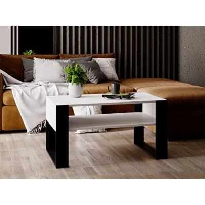 Immagine di MRBLS Tavolino da salotto, design moderno e rustico, in legno (bianco opaco, nero opaco), 92 x 45 53,6 cm (larghezza altezza profondità)