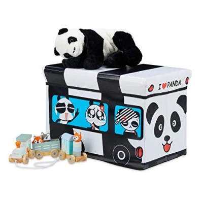 Immagine di Relaxdays Baule Portagiochi, Ceste Portaoggetti, Contenitore con Coperchio Imbottito, Bambini, 34 x 49 31 cm, Bianco, 50% Fibra di Legno 30% plastica 20% gommapiuma, Panda, 1 pz