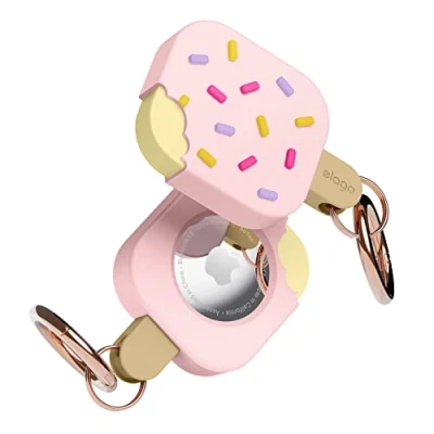 Immagine di elago Custodia Ice Cream Gelato in Silicone Compatibile con AirTag Case, Air Tag Keychain Protezione da Cadute, Tracciamento di Chiavi, Zaini, Dispositivo non Incluso (Lovely Rosa)
