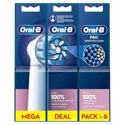Immagine di Oral B Pro Sensitive Clean Testina per spazzolino elettrico, a forma di X, setole extra morbide spazzolatura delicata e rimozione della placca, confezione da 6, colore: bianco