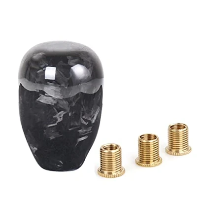 Immagine di muge racing Pomello del cambio universale in fibra di carbonio forgiato con 3 adattatori, forma ovale, a sfera, colore nero