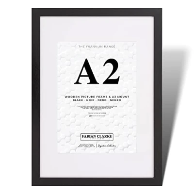 Immagine di Fabian Clarke London®, Cornice moderna portafoto in legno nero, formato A2 con passepartout bianco A3, da appendere verticale o orizzontale