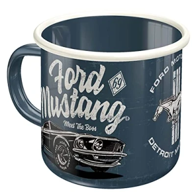 Immagine di Nostalgic Art Tazza smaltata retrò, Ford Mustang The Boss Idea regalo per accessori auto, Coppa da campeggio, Design vintage, 360 ml