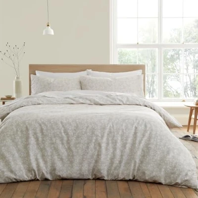 Immagine di Bianca Shadow Leaves Set copripiumino con federe, in cotone 200 fili, per letto super king, colore: naturale