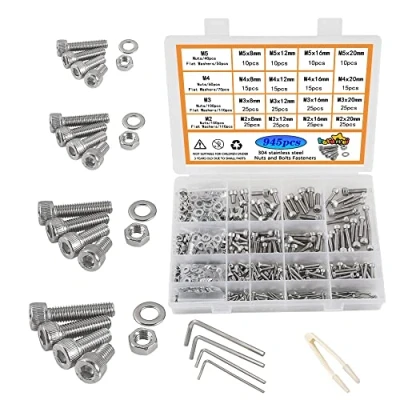 Immagine di huruirui M2 M3 M4 M5 Dadi e Bulloni Rondelle Set Assortito 304 Acciaio Inox Presa Hex Cap Vite Kit 945pcs Viti a macchina filettata di Bolt Attrezzi riparazione