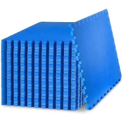 Immagine di ProsourceFit Extra Thick Puzzle Exercise Mat , EVA Foam Interlocking Tiles for Protective, Cushioned Workout Flooring Home and Gym Equipment, Blue 3/4 inch 96 Sq Ft 24