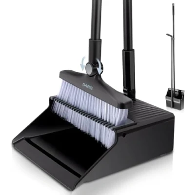 Immagine di DARIS Set di Scopa e Paletta, Manico Lungo 127 cm, Spazzola Verticale Paletta combinata per la Pulizia dei Pavimenti, Girevole a 180 Gradi, casa, Cucina, Ufficio, lobby terrazza