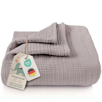 Immagine di LAYNENBURG copertina in mussola per neonati 120 x cm a 4 strati 100% cotone morbida o dormire, fasciare, e bambini piccoli (tortora)