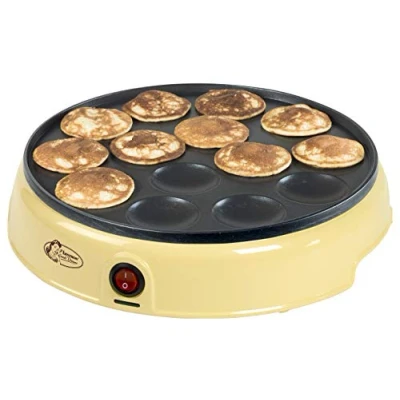 Immagine di Bestron macchina per poffertjes dal design retrò, mini crepes, specialità olandese, pancake con rivestimento antiaderente e spia luminosa, collezione Sweet Dreams, colore: giallo